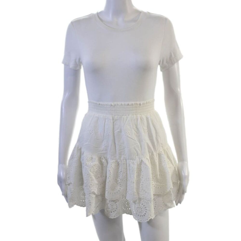 BB Dakota x Steve Madden Women Peasant Mini Skirt White Cotton Size S